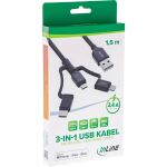 InLine 3-in1 USB Kabel, Micro-USB/Lightning/USB-C, schwarz/Alu, 1,5m MFi