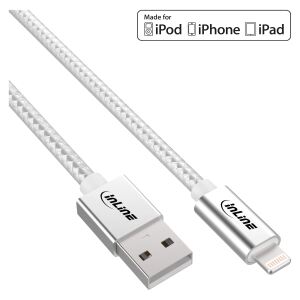 InLine Lightning USB Kabel, für iPad, iPhone, iPod, silber/Alu, 2m MFi-zert.