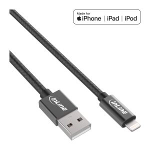 InLine Lightning USB Kabel, für iPad/iPhone schwarz/Alu, 2m MFi-zertifiziert