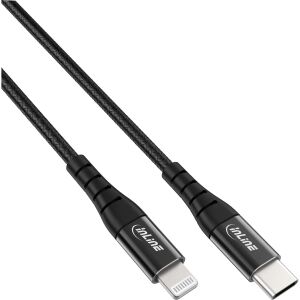 InLine USB-C Lightning Kabel, für iPad, iPhone, iPod, schwarz/Alu, 2m MFi