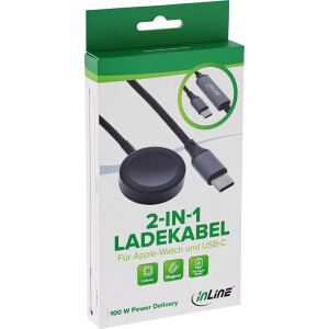 InLine 2-in-1 Ladekabel für Apple Watch + USB-C, 100 W, USB 2.0, 1,2 m