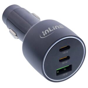 InLine USB KFZ Stromadapter Power Delivery, 2x USB-C + QC 3.0 USB-A, schwarz