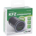 InLine USB KFZ Stromadapter PD, 12/24V USB-A + USB-C, max. 60W, schwarz