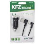 InLine USB DUAL+ KFZ-Ladeset, Stromadapter 1m Kabel, 12/24VDC zu 5V DC/2.1A