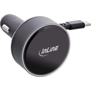InLine Dual USB-C KFZ Stromadapter 12/24V, ausziehbares Kabel + Buchse, 75W