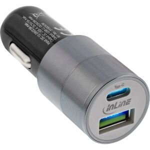 InLine USB 36W KFZ Ladegerät QC 3.0, USB-A + USB-C, PD 3.0, 12/24V DC, schwarz