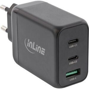 InLine USB PD Netzteil, GaN Ladegerät, 3-Port, Dual USB-C+USB-A, 65W, schwarz