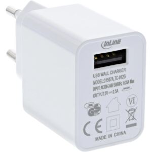 InLine USB Ladegerät Single, Netzteil, 100-240V zu 5V/2,5A, weiß