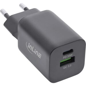InLine Power Delivery + Quick Charge USB Netzteil, 33W, USB-A + USB-C, schwarz