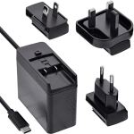 InLine TravelCharge USB-C Netzteil 140W, GaN, festes Kabel, EU/UK/US, schwarz