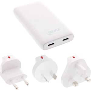 InLine USB Reise-Netzteil Ladegerät, Dual USB-C, PD, PPS, 65W, flach, weiß