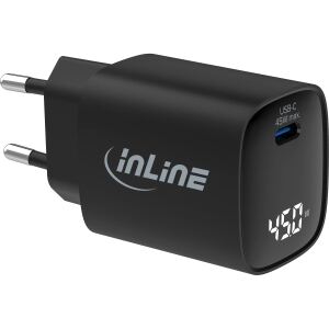InLine USB PD Netzteil, GaN Ladegerät, 1-Port, USB-C, 45W, mit Display