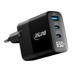 InLine USB PD Netzteil, GaN Ladegerät, 3-Port, USB-C + USB-A, 65W, mit Display