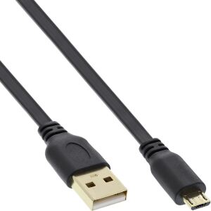 InLine Micro-USB 2.0 Flachkabel, USB-A auf Micro-B, schwarz, 2 m