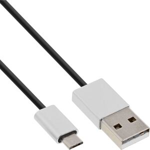 InLine Micro-USB 2.0 Kabel, USB-A ST an Micro-B ST, schwarz/Alu, flexibel, 2m