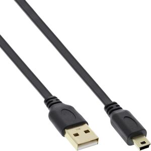 InLine USB 2.0 Flachkabel, USB A an Mini-B, schwarz, 3m