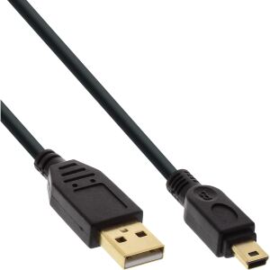InLine USB 2.0 Mini-Kabel, USB A ST/Mini ST 5pol, schwarz, vergold. Kont., 5m