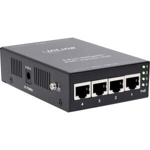 InLine PoE+ 10Gigabit Injektor Hub 4 Port (4x PoE+), 10Gb/s, Metall, lüfterlos