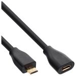 InLine Micro-USB Verl., USB 2.0 Micro-B ST/BU, schwarz, vergoldete Kont., 1,5m