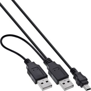InLine USB Mini-Y-Kabel, 2x Stecker A an Mini-B Stecker (5pol), 1,0m