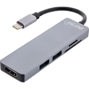 InLine Multi-Hub USB 3.2 Gen.1, 2x USB-A, HDMI 4K/30Hz, Cardreader, Alu, grau