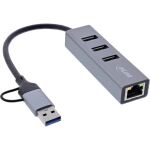 InLine 4in1 Gigabit Hub, USB-C & USB-A, 1x RJ45, 3x USB 3.2 Gen.1