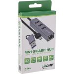 InLine 4in1 Gigabit Hub, USB-C & USB-A, 1x RJ45, 3x USB 3.2 Gen.1