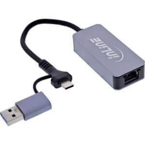InLine USB 3.2 zu 5 Gb/s Netzwerk-Adapter, USB-C+USB-A Adapter zu RJ45