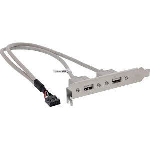 InLine Slotblech USB 2.0, 2x USB Buchse auf 1x 10pol Pfostenverbinder, 0,35m