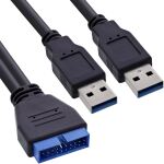 InLine USB 3.0 Adapterkabel, 2x Stecker A auf Pfostenanschluss 19pol, 0,40m