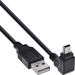 InLine USB 2.0 Mini-Kabel, ST A/Mini-B ST (5pol) oben abgew. 90°, schwarz, 0,3m