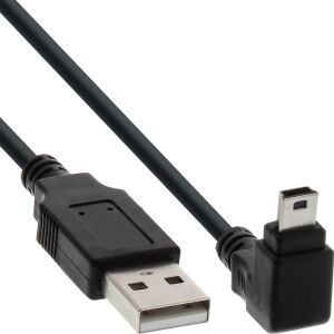 InLine USB 2.0 Mini-Kabel, ST A/Mini-B ST 5pol, unten abgew. 90°, schwarz, 0,5m