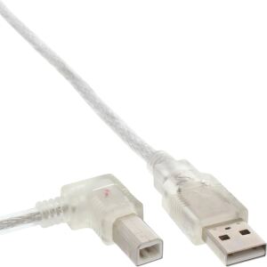 InLine USB 2.0 Kabel, A an B, links abgewinkelt, transparent, 0,3m