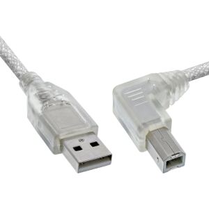 InLine USB 2.0 Kabel, A an B, rechts abgewinkelt, transparent, 0,3m