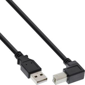 InLine USB 2.0 Kabel USB-A auf USB-B, unten abgewinkelt, schwarz, 3m