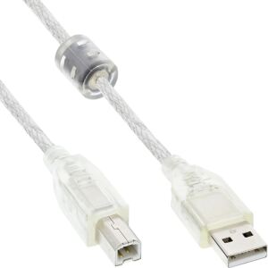 InLine USB 2.0 Kabel, A an B, transparent, mit Ferritkern, 5m