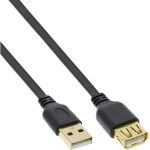 InLine USB 2.0 Flachkabel Verlängerung, A ST / BU, schwarz, Kontakte gold, 3m