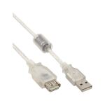 InLine USB 2.0 Verlängerungskabel Typ A mit Ferritkern, transparent, 5m