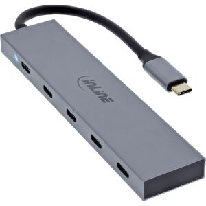InLine USB-C Hub, 4x USB-C + Power Delivery 100 W, USB 3.2 Gen.2, grau