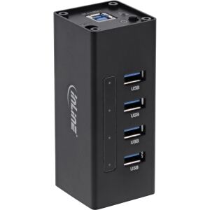 InLine USB 3.2 Hub, 4 Port, Aluminiumgehäuse, schwarz, mit 2,5 A Netzteil