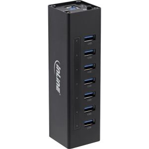 InLine USB 3.2 Hub, 7 Port, Aluminiumgehäuse, schwarz, mit 2,5 A Netzteil