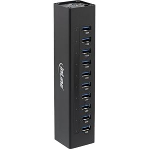 InLine USB 3.2 Hub, 10 Port, Aluminiumgehäuse, schwarz, mit 4 A Netzteil