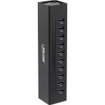 InLine USB 3.2 Hub, 10 Port, Aluminiumgehäuse, schwarz, mit 4 A Netzteil