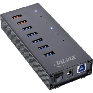 InLine USB 3.0 Hub, 7 Port, Aluminiumgehäuse mit 2,5A Netzteil, schwarz