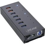 InLine USB 3.0 Hub, 7 Port, Aluminiumgehäuse mit 2,5A Netzteil, schwarz