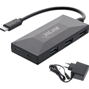 InLine USB 3.2 Gen.1 Hub, USB-C zu 2x USB-C & 3x USB-A, mit Netzteil