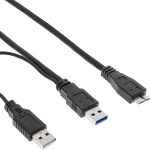 InLine USB 3.2 Gen.1 Y-Kabel, 2x A an Micro B, schwarz, 1,5m