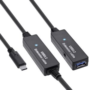 InLine USB 3.2 Gen.1 Aktiv-Verlängerung, USB-C Stecker an USB-A Buchse, 15m