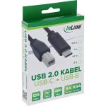 InLine USB 2.0 Kabel, USB-C Stecker an USB-B Stecker, schwarz, 1,5m