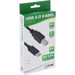 InLine USB 2.0 Kabel, USB-C Stecker an USB-B Stecker, schwarz, 5m